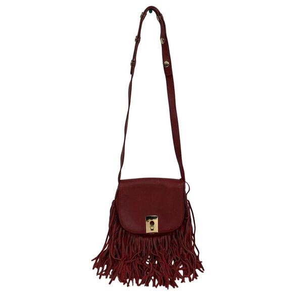 Women's Botkier Burgundy Fringe Leather Crossbody Bag Boho Festival Purse